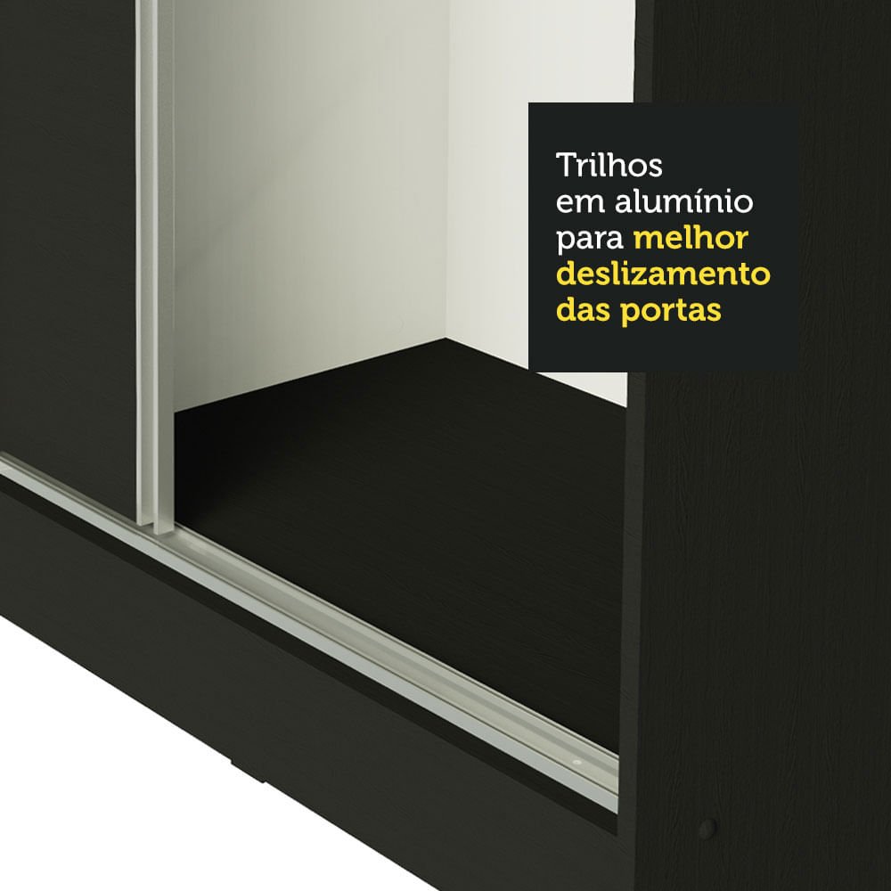 Guarda-Roupa Casal 100% MDF Madesa Zurique 3 Portas de Correr de Espelho Preto Cor:Preto - 8