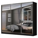 Ver imagem 3 de Guarda-Roupa Casal 100% MDF Madesa Zurique 3 Portas de Correr de Espelho Preto Cor:Preto