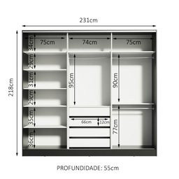 Guarda-Roupa Casal 100% MDF Madesa Zurique 3 Portas de Correr de Espelho Preto Cor:Preto - 10