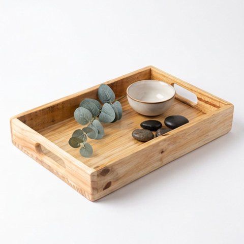 Gamela Bandeja Centro de Mesa Madeira Maciça Artesanal 45x29:Natural