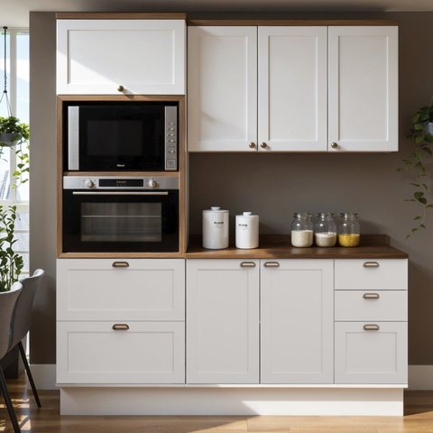 Cozinha Modulada 100% MDF 3 Peças com Torre Quente e Tampo Iluminata Branco/Ébano