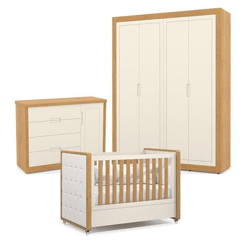 Quarto de Bebe 4 Portas Tutto New Freijó Off White com Capitonê New Boucle - Matic