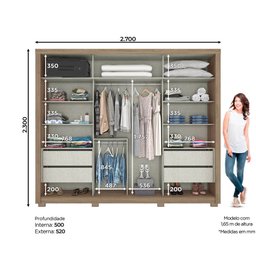 Guarda-roupa 270cm Casal 2 Portas de Correr 4 Gavetas Palace Henn - Rústico/off white - 2