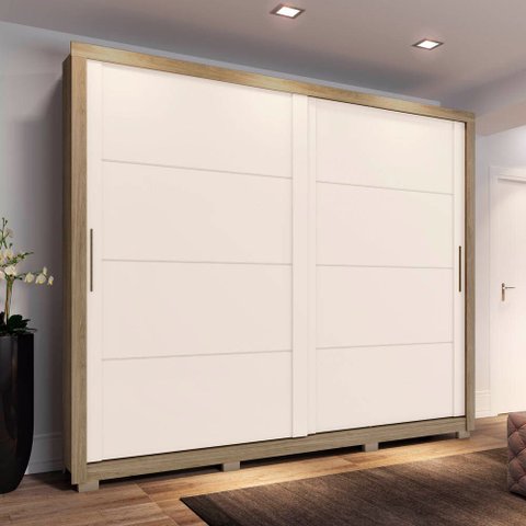Guarda-roupa 270cm Casal 2 Portas de Correr 4 Gavetas Palace Henn - Rústico/off white