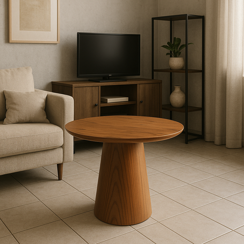 Mesa Auxiliar Redonda Clean – Acabamento Natural, Estilo Neutro