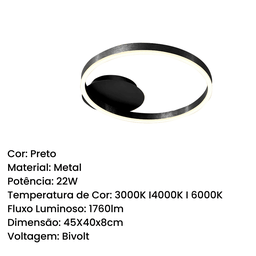 Plafon Sobrepor Led Integrado 45x40 em Alumínio Bivolt 22w - 8