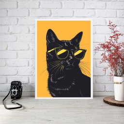 Quadro Decorativo Gato de Óculos Escuro 33x24cm:moldura Preta - 2