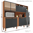 Ver imagem 3 de Cozinha Compacta em MDP 8 Portas 2 Gavetas Millena com Vidro Reflecta Yescasa Marrom/Mel/Grafite