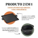 Ver imagem 4 de Conjunto Chapa Petisco Quadrada Alça de Ferro 22x22cm e Suporte de Madeira com 2 Molheiras 28,5x35cm