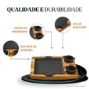 Ver imagem 2 de Conjunto Chapa Petisco Quadrada Alça de Ferro 22x22cm e Suporte de Madeira com 2 Molheiras 28,5x35cm
