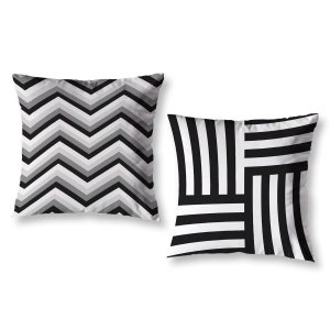 Kit 2 Almofadas Cheias 40cm X 40cm Decorativas Estampadas Digital Sala Sofá Quarto Geo Preto