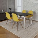 Ver imagem 1 de Mesa Industrial Base Ferro Branco Tampo 137X90 Preto 4 Cadeiras Madeira Assento Amarelo Preto