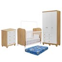 Ver imagem 2 de Dormitório Infantil Júnior 3 Portas, Cômoda e Berço Uli Branco Brilho/amêndoa com Colchão Baby