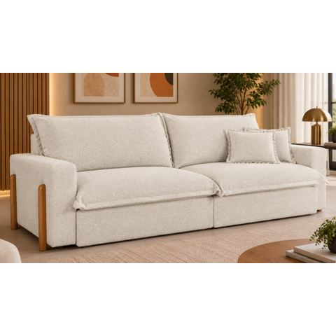 Sofá Cama, Retrátil e Reclinável Dubai, Tecido Bouclé, Molas Ensacadas, 2,30m.