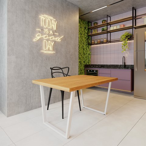 Mesa Industrial para Área Gourmet Madeira Maciça Lanna com Ferragem 1,30m Branco