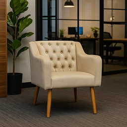 Poltrona Cadeira Luxo e Decorativa Capitone para Sala de Estar - Bege - Jrc Moveis - 5