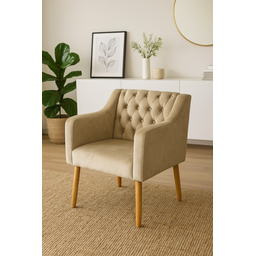 Poltrona Cadeira Luxo e Decorativa Capitone para Sala de Estar - Bege - Jrc Moveis - 4