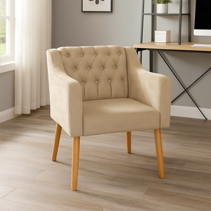 Poltrona Cadeira Luxo e Decorativa Capitone para Sala de Estar - Bege - Jrc Moveis