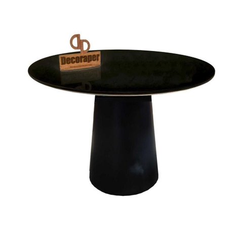 Mesa Jantar Cone Laqueado Tampo Redondo Laca com Vidro 80cm Preto