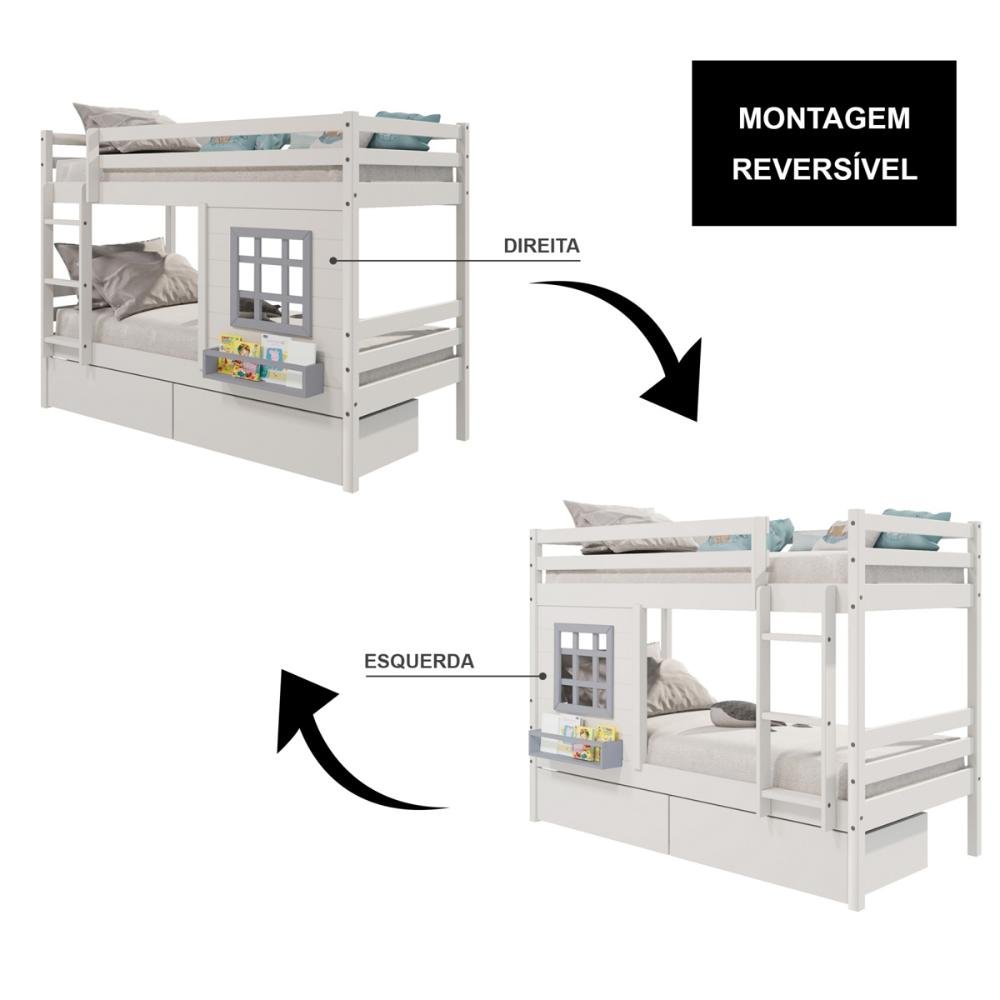 Beliche Infantil com Janela e Gavetas Madeira Maciça Branco/ Cinza Housin - 6
