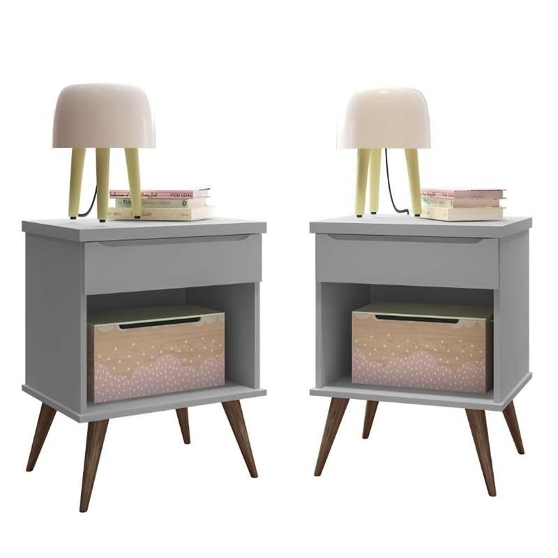 Conjunto Mesas Apoio E Lateral Classic - Branco, MDF E Madeira Maciça