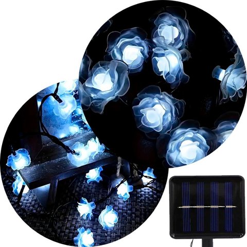 Pisca Cordão Natal Flores Solar Externo de 5m 20leds Branco