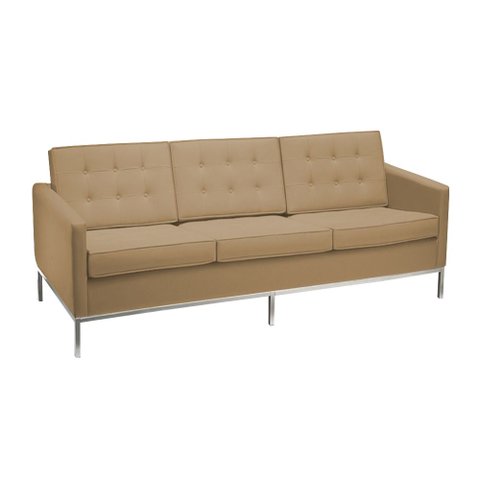 Sofá Fk 3 Lugares Couro Natural Linha Premium Design Modernista Sala Recepção Alto Padrão - Bege