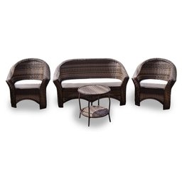 Conjunto de Sofá Fibra Sintética Bali - 1 Sofá 2L + 2 Poltronas + 1 Mesa Centro - Tecido Duna Cru - 1