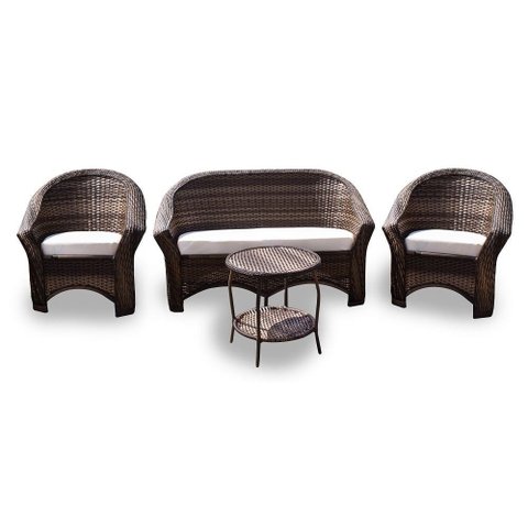 Conjunto de Sofá Fibra Sintética Bali - 1 Sofá 2L + 2 Poltronas + 1 Mesa Centro - Tecido Duna Cru