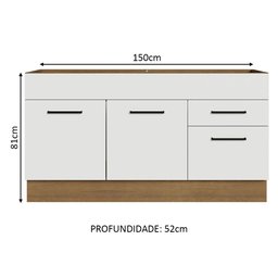 Balcão Gabinete de Pia Cozinha 150 cm 2 Portas e 2 Gavetas (Sem Tampo e Pia) Rustic/Branco Agata Madesa - 4