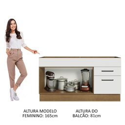 Balcão Gabinete de Pia Cozinha 150 cm 2 Portas e 2 Gavetas (Sem Tampo e Pia) Rustic/Branco Agata Madesa - 6