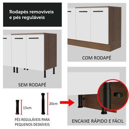 Balcão Gabinete de Pia Cozinha 150 cm 2 Portas e 2 Gavetas (Sem Tampo e Pia) Rustic/Branco Agata Madesa - 10