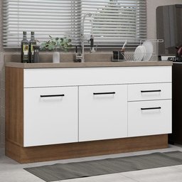 Balcão Gabinete de Pia Cozinha 150 cm 2 Portas e 2 Gavetas (Sem Tampo e Pia) Rustic/Branco Agata Madesa - 2