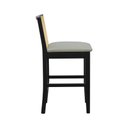 Ver imagem 5 de Banqueta Média Pérola Madeira Maciça com Telinha c/ 62cm Altura - Preto Assento Estofado Linho Bege