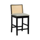 Ver imagem 1 de Banqueta Média Pérola Madeira Maciça com Telinha c/ 62cm Altura - Preto Assento Estofado Linho Bege