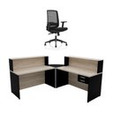 Ver imagem 1 de Balcão de Atendimento em L com Gaveta 140x60cm para Recepção + Cadeira de Escritório Reclinável