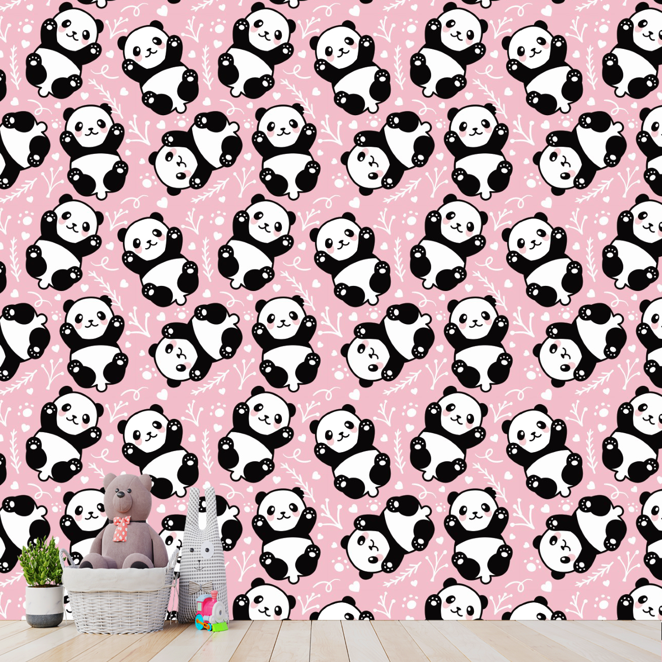 Papel de Parede Adesivo Desenho Panda com Fundo Branco 12m em