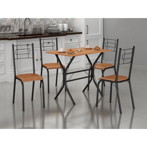 Conjunto Liz 4 Cadeiras Mesa de Jantar Cozinha Ferro Madeira