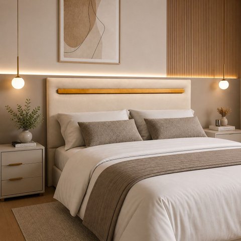 Cabeceira Painel Gabriela p/ Cama Queen 160cm Estofada Veludo:Bege