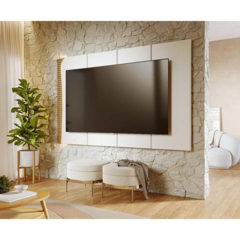 Painel para TV até 65 Polegadas com LED 216,8cm Multimóveis Crcol-PTV031 Off White/Madeirado