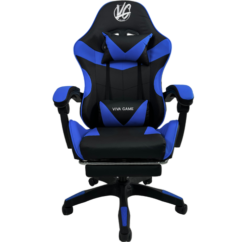 Cadeira Gamer Escritório Ergonômica Viva Game Relax Azul com Preto Couro Sintético