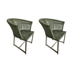 Kit 2 Cadeiras de Jantar Salinas em Corda Naútica Verde Musgo Base Alumínio Rami - 1