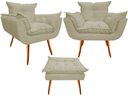Ver imagem 1 de Kit 2 Poltronas + Puff Decorativo Opala Suede Bege Pés Madeira Ms Decor