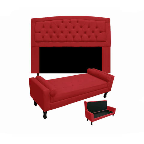 Jogo Cabeceira Geovana + Calçadeira Fênix Solteiro 90cm Suede Vermelho - LM DECOR