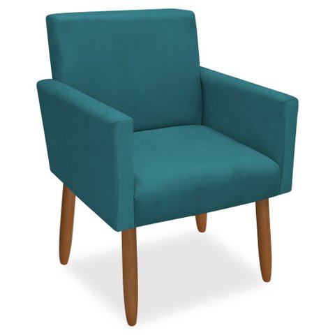 Poltrona Decorativa Nina Pés Palito Veludo Azul Tiffany Chamby Móveis