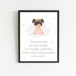 Quadro Santo Anjo Anjinha Menina 33x24cm - com vidro:Madeira preta - 1