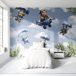 Papel de Parede Painel Ursinho Aviador Aquarelado - 3