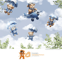 Ver imagem 2 de Papel de Parede Painel Ursinho Aviador Aquarelado