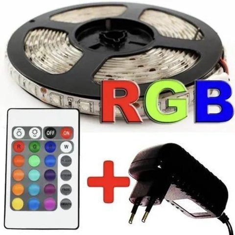Fita Led Rgb 5050 Rolo 5m 300 Leds Ip65 Controle Fonte