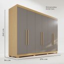 Ver imagem 4 de Guarda-Roupa Casal 6 Portas 6 Gavetas com Pés 100% MDF Órion Plus Cinza/Jequitibá/Granizo